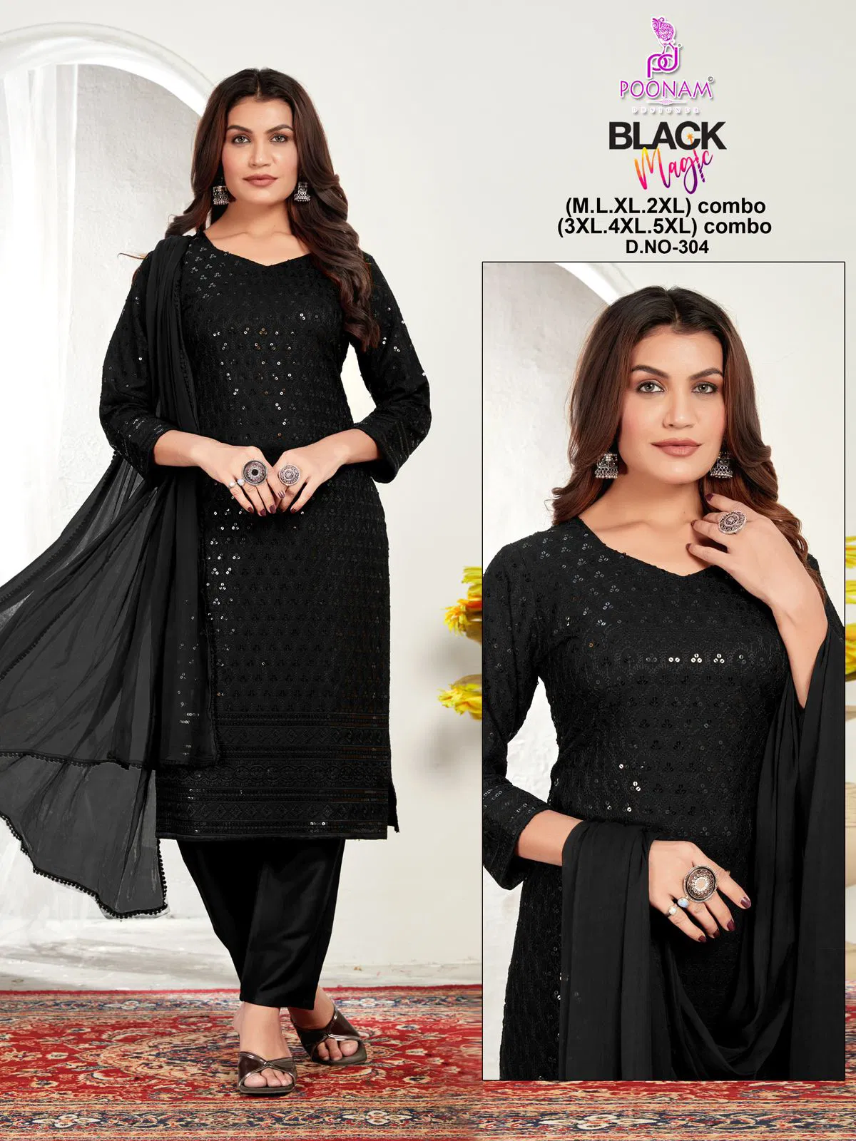 Black Magic By Poonam Rayon Kurti Bottom With Dupatta Suppliers In India